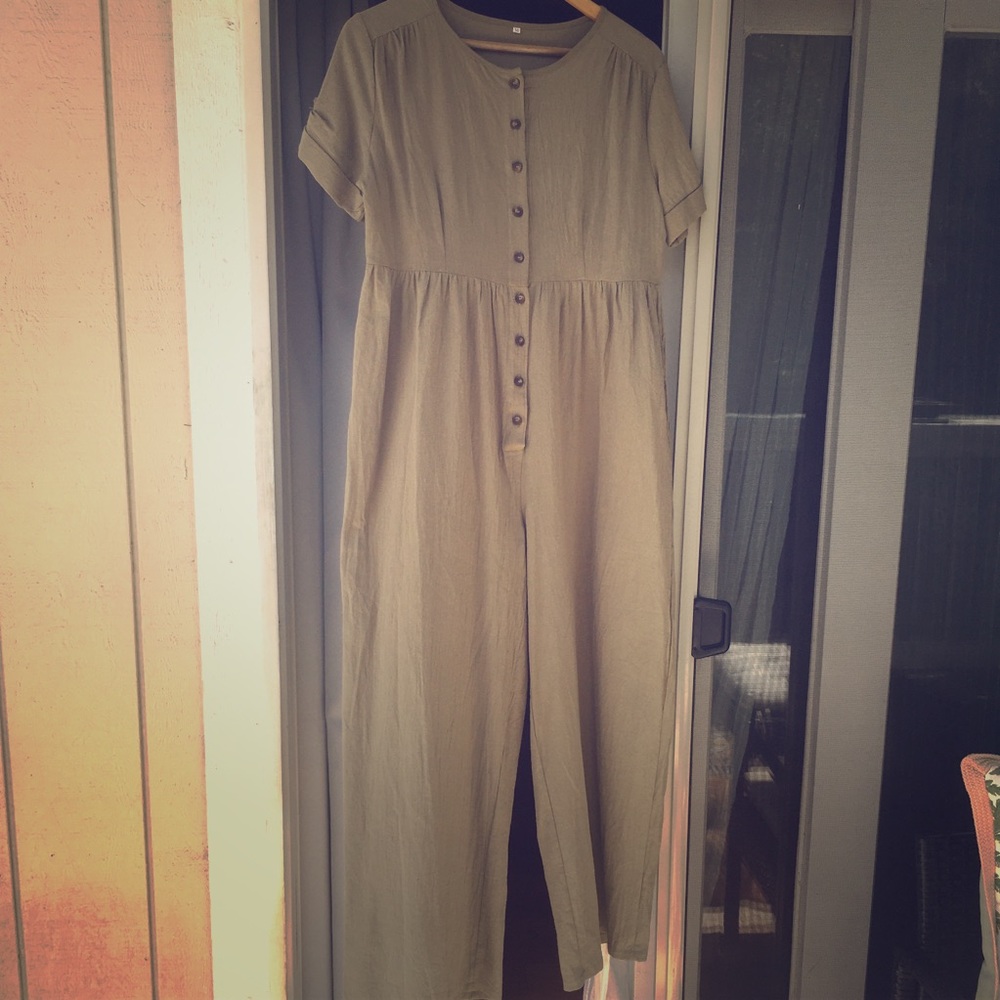 Sage Green Button Front Wide Leg Jumpsuit S / M